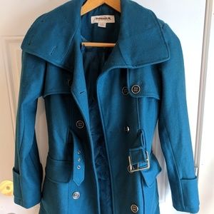 NEW teal pea coat with black buttons